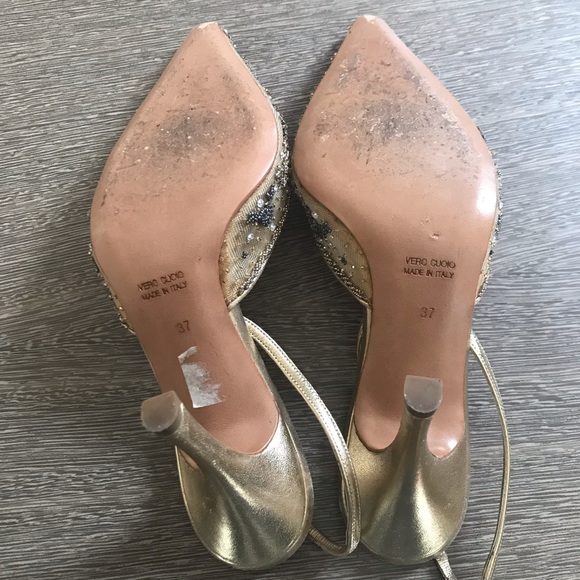 Rene Caovilla Gold Beaded Sling Back Heel Sz 7 - Picture 6 of 7